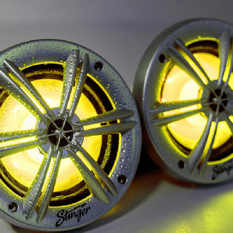 Stinger SEA65RGBS 6.5” Coaxial Marine Speakers with Built-in Multi-color RGB Lighting (Silver)