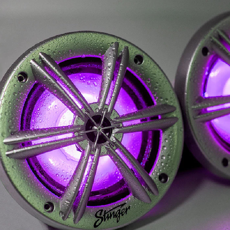 Stinger SEA65RGBS 6.5” Coaxial Marine Speakers with Built-in Multi-color RGB Lighting (Silver)