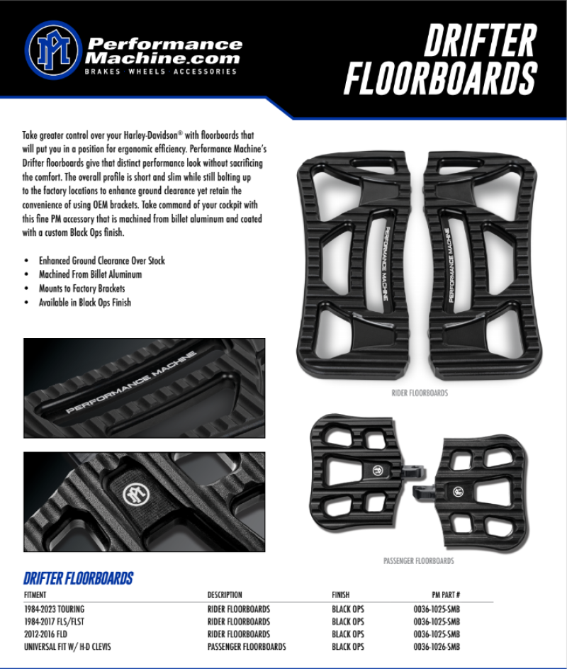 Performance Machine Drifter Rider Floorboard Assembly - Black Ops