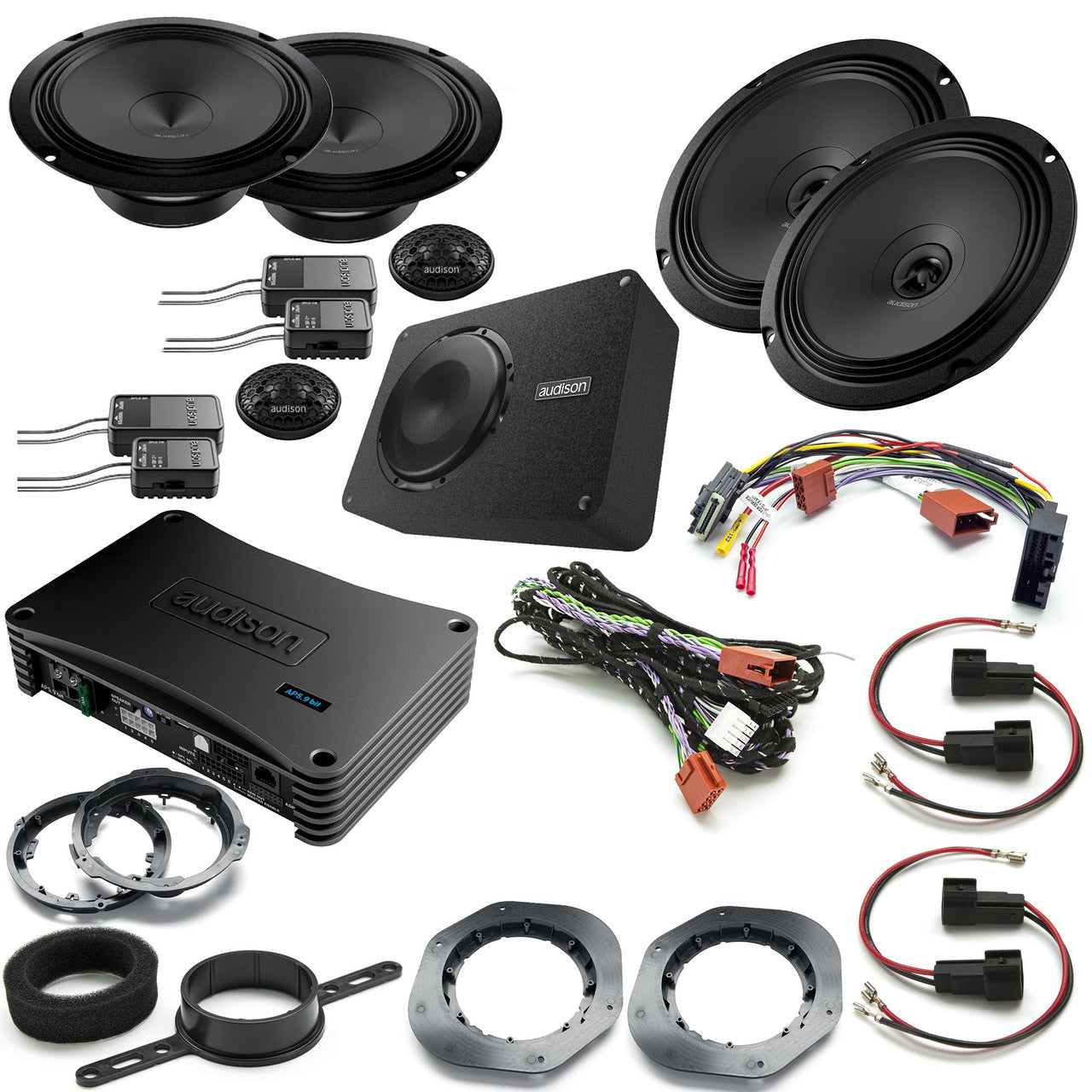 Audison F-150 15-17 5.9 Audison Front, Rear, Amp, and 8" Sub Bundle Compatible with 15-17 Ford F-150 Non Sony Sound Systems