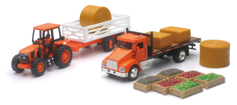 New Ray Toys Kubota Farm Trctr Playset 1:32