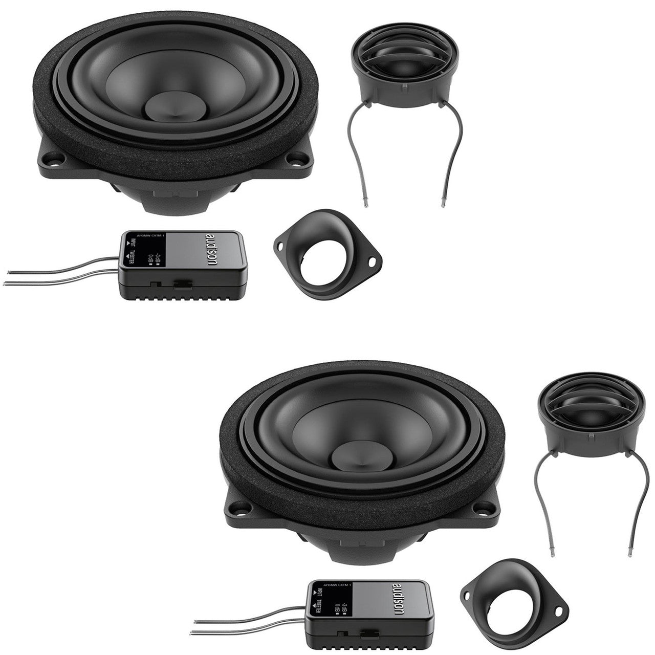 Audison APBMW K4E KIT  Prima Series 4 inch (100mm) 2-Way Component Speaker Set TW + MID + ACC LargeBasket