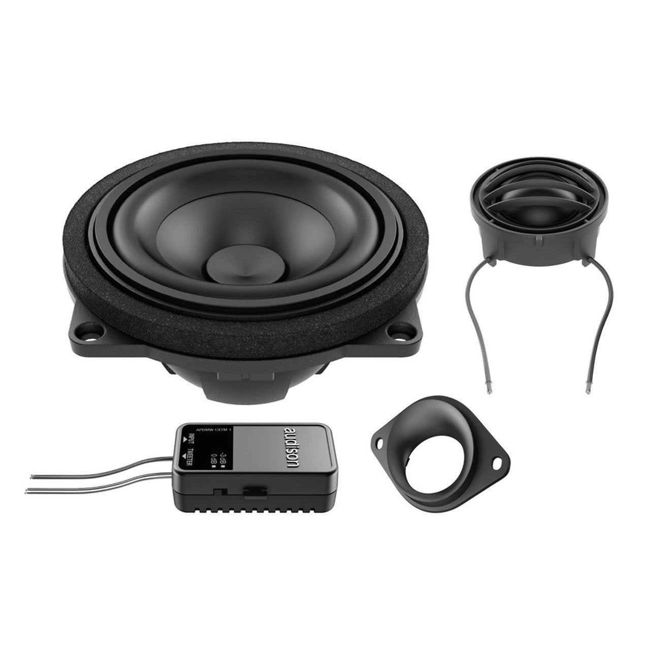 Audison APBMW K4E KIT  Prima Series 4 inch (100mm) 2-Way Component Speaker Set TW + MID + ACC LargeBasket