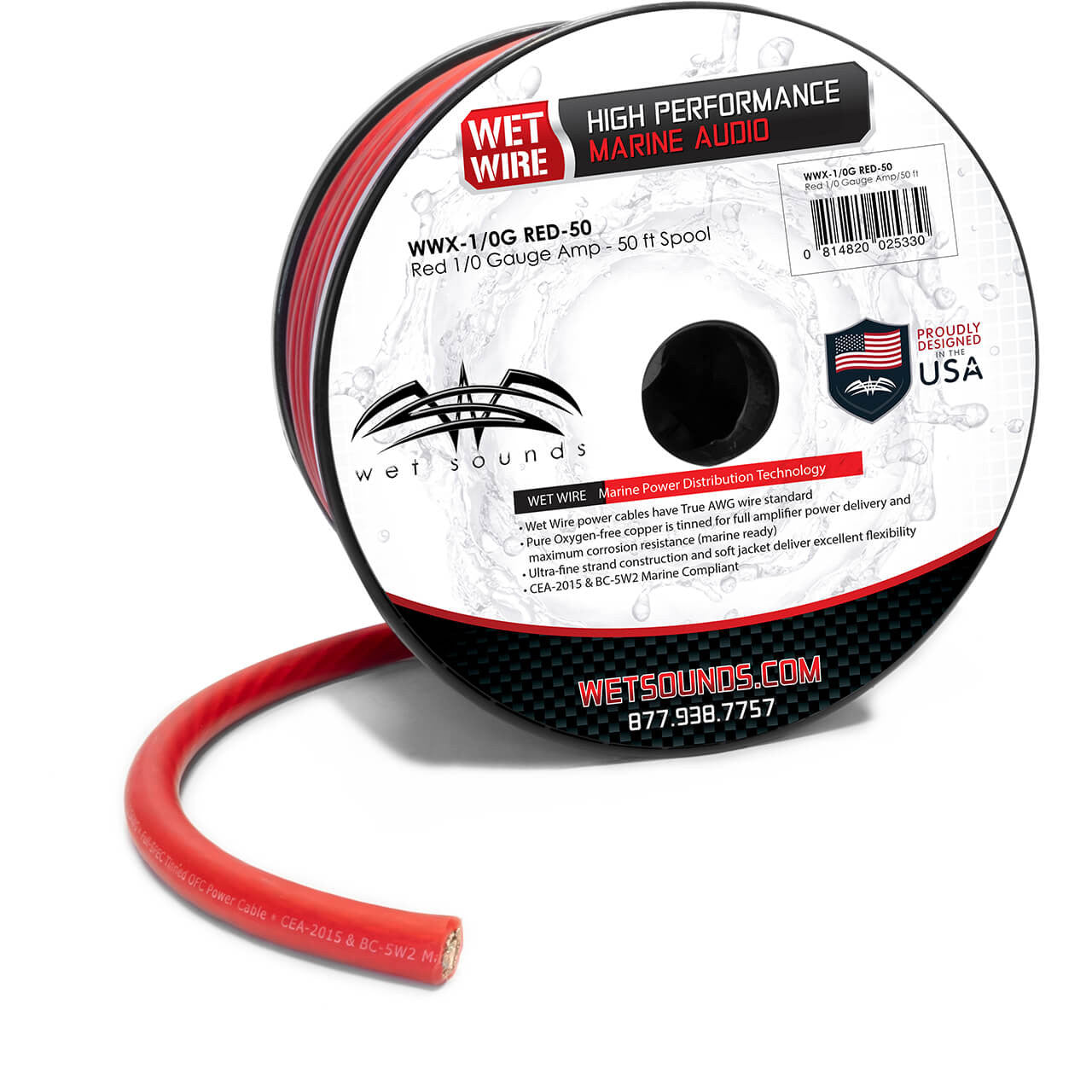 Wet Sounds WWX-1/0G RED-50 Red Frosted 1/0 GA Wet Wire | Red Frost 1/0 Gauge Amp - View 2
