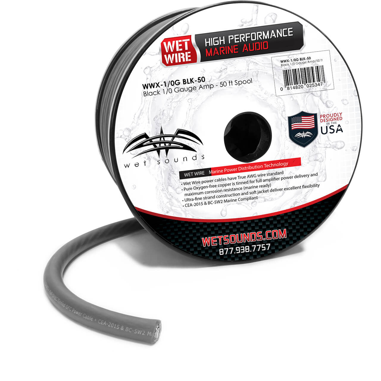 Wet Sounds WWX-1/0G BLK-50 Black Frosted 1/0GA Wet Wire | Black Frost 1/0 Gauge - View 1